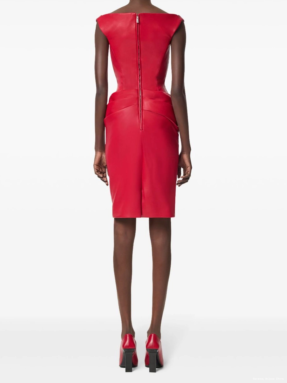 Affordable leather dress Women draped corset Versace midi 0415